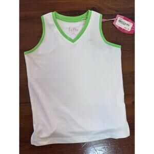 Little Miss Tennis Girls Size 5-6 V Neck White Athletic Tank Top NWT
